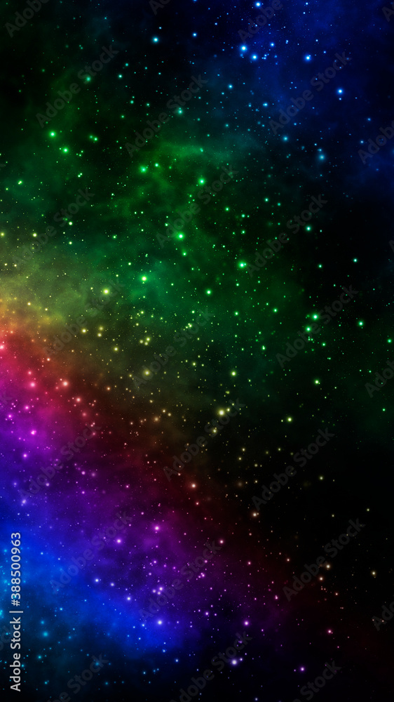 Abstract fractal fantastic space background with comets and stars. Vertical banner.