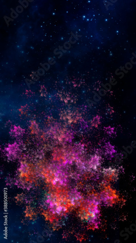 Abstract fractal fantastic space background with flowers. Vertical banner. © Tetiana