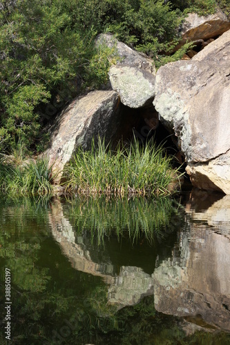 the reflections in a rock pool