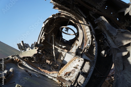 Remains of crashed military plane in the desert