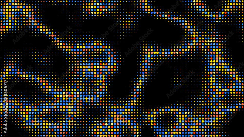 Fototapeta premium Electric neon waves filling the ether. Shimmering acid dots forming a pattern of smooth lines, bumps and depressions