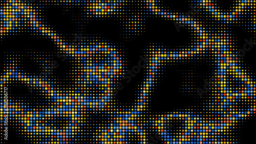 Electric neon waves filling the ether. Shimmering acid dots forming a pattern of smooth lines, bumps and depressions