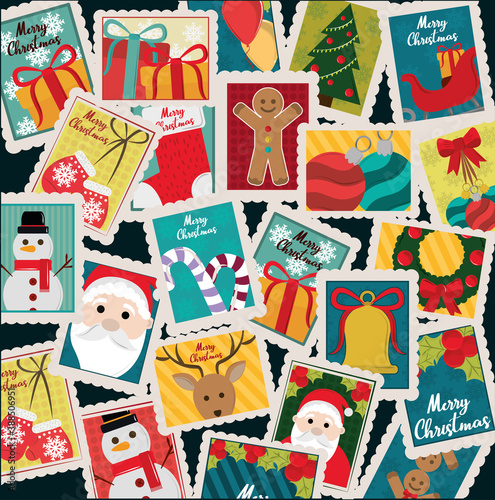 merry christmas decoration festive season stamps icons