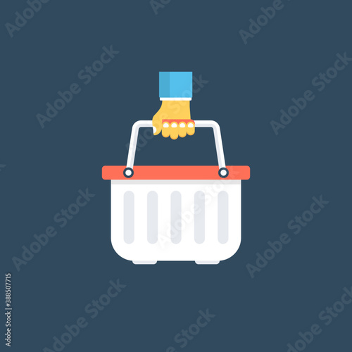 
Hand holding shopping basket concept of e commerce 
