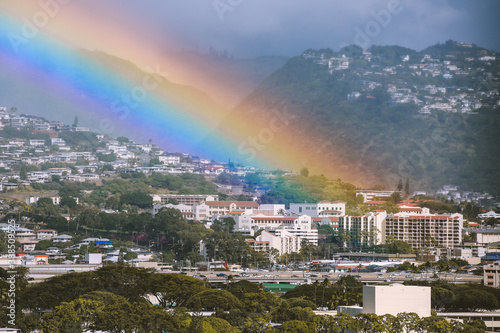  Rainbow in city of Honolulu, Oahu, Hawaii