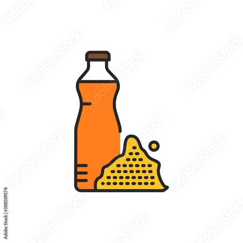 Mustard vegetable oil glass bottle color line icon.