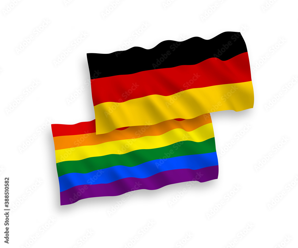 Obraz premium Flags of Rainbow gay pride and Germany on a white background