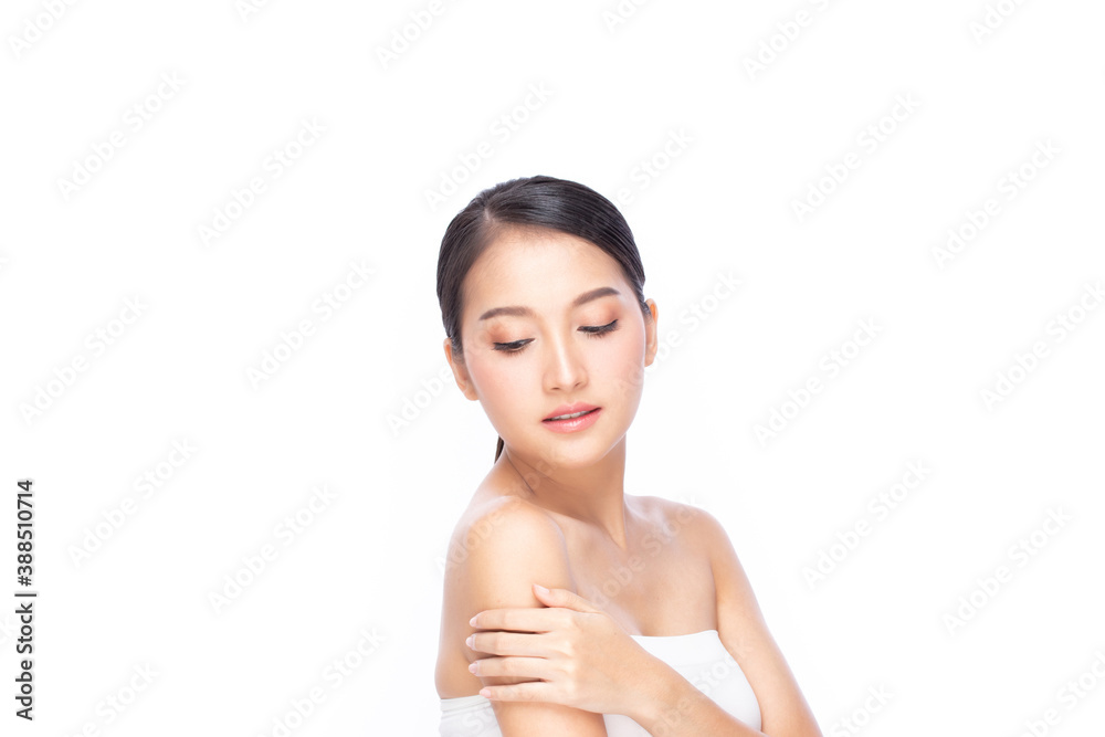 Beautiful spa model girl with perfect fresh clean skin. Beauty woman face portrait isolated on white background. Beautiful spa model girl with perfect fresh clean skin. Beauty woman face portrait isolated on white background.