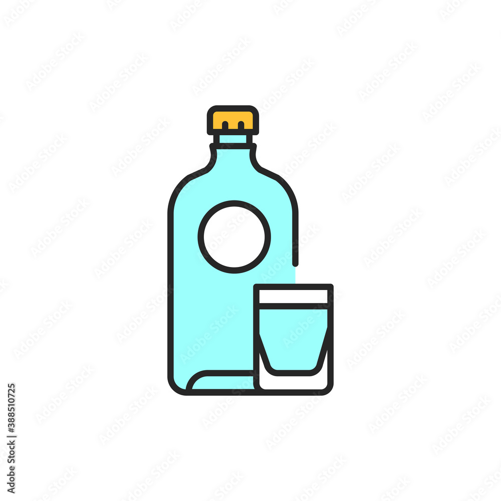 Moonshine bottle and glass color line icon. Alcoholic beverages. Moonshine bottle and glass color line icon. Alcoholic beverages.