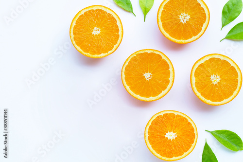High vitamin C  Juicy and sweet. Fresh orange fruit on white.