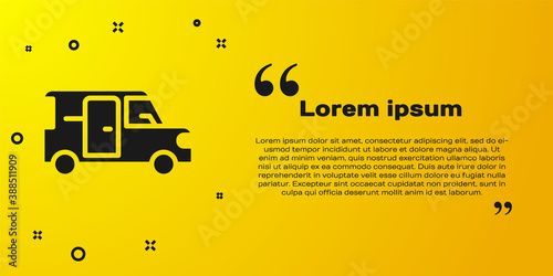 Black Minibus icon isolated on yellow background. Vector.