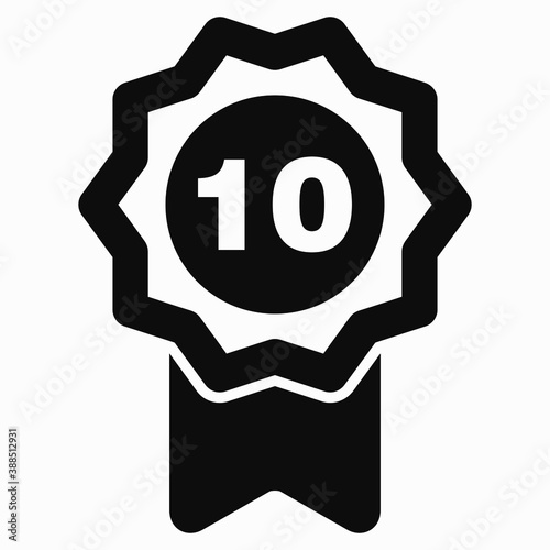 Medal and number ten icon. Guarantee illustration. Winner icon. Approval label. Reward. Vector icon.