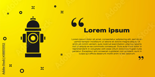 Black Fire hydrant icon isolated on yellow background. Vector.