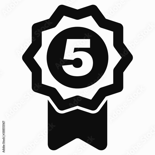 Medal and number five icon. Guarantee illustration. Winner icon. Approval label. Reward. Vector icon.