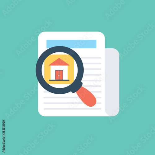 
Paper sheet embedded with house in magnifier lens, real estate searching
