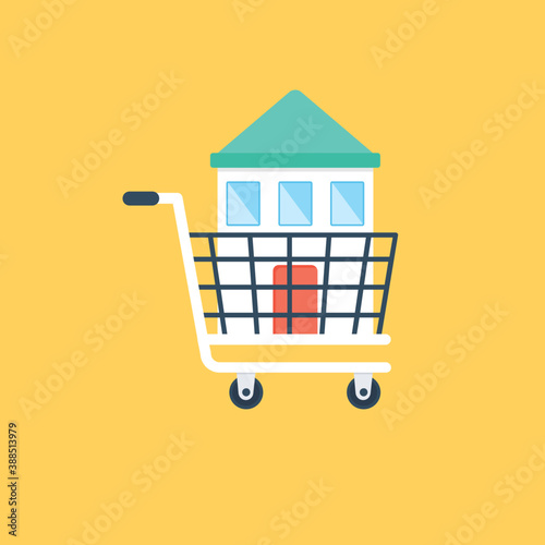 
A house in a shopping cart, buy new house online 
