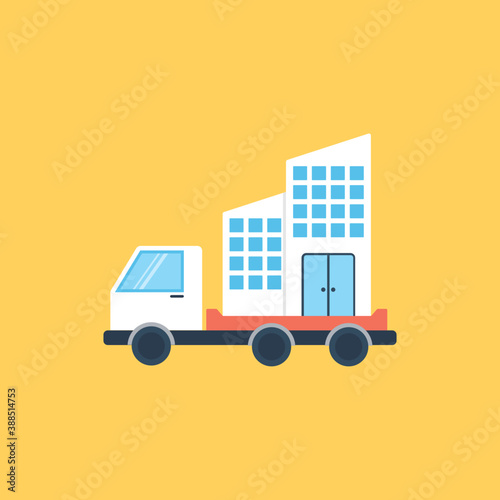 
House on truck, moving to a new place, house movers concept

