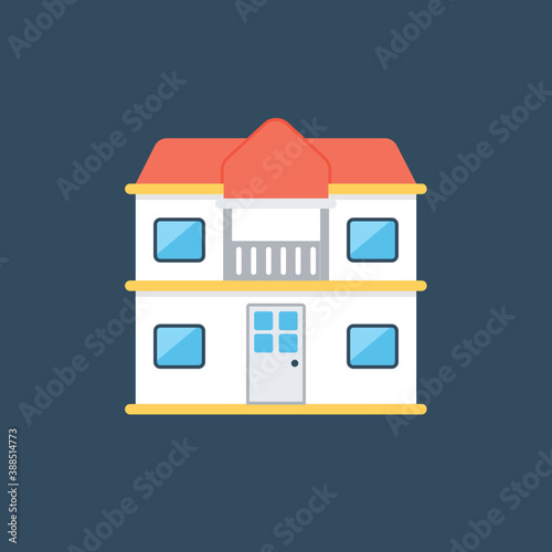
A family house building, flat icon design of a residential building

