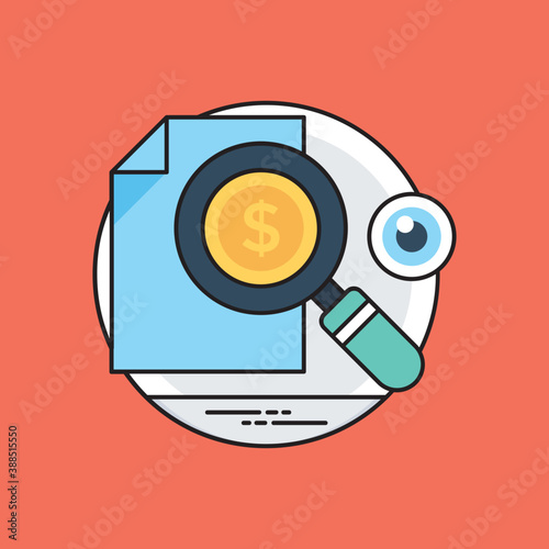 
A magnifying glass having dollar sign and paper depicting an idea of finding fuds 

