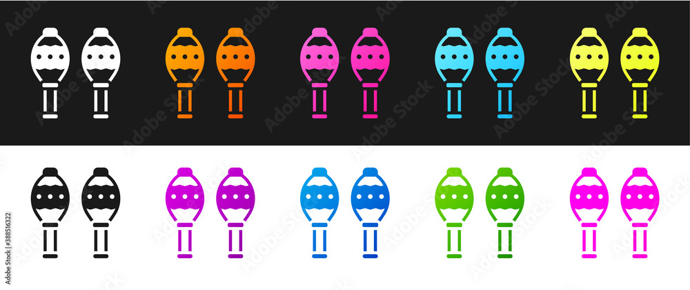 Fototapeta premium Set Maracas icon isolated on black and white background. Music maracas instrument mexico. Vector.