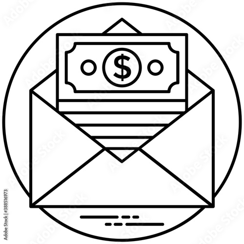 
An envelope ready to be delivered  containing dollars depicts money order 
