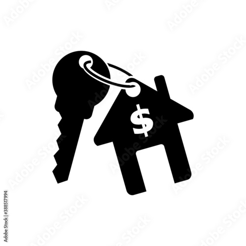 Home loan.Keychain with key ring and a pendant house locket. Key chain with house locket vector icon