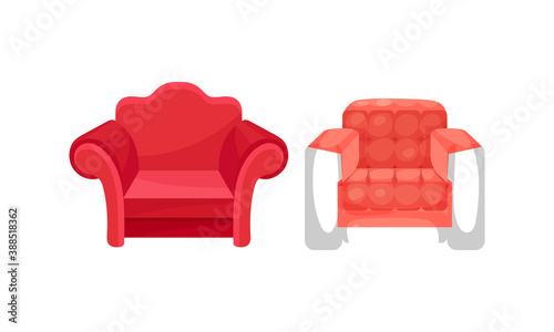Soft Armchair with Armrests as Room Furniture Vector Set