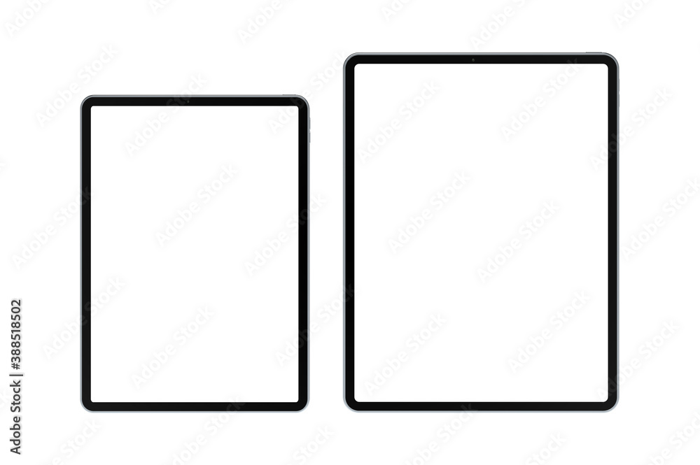 Empty screen tablet computer mock-up two difference size view on white background
