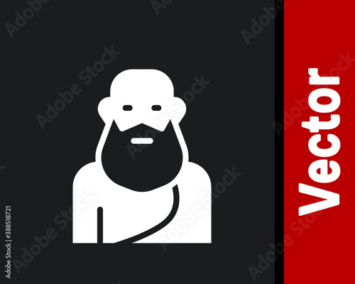 White Socrates icon isolated on black background. Sokrat ancient greek Athenes ancient philosophy. Vector.