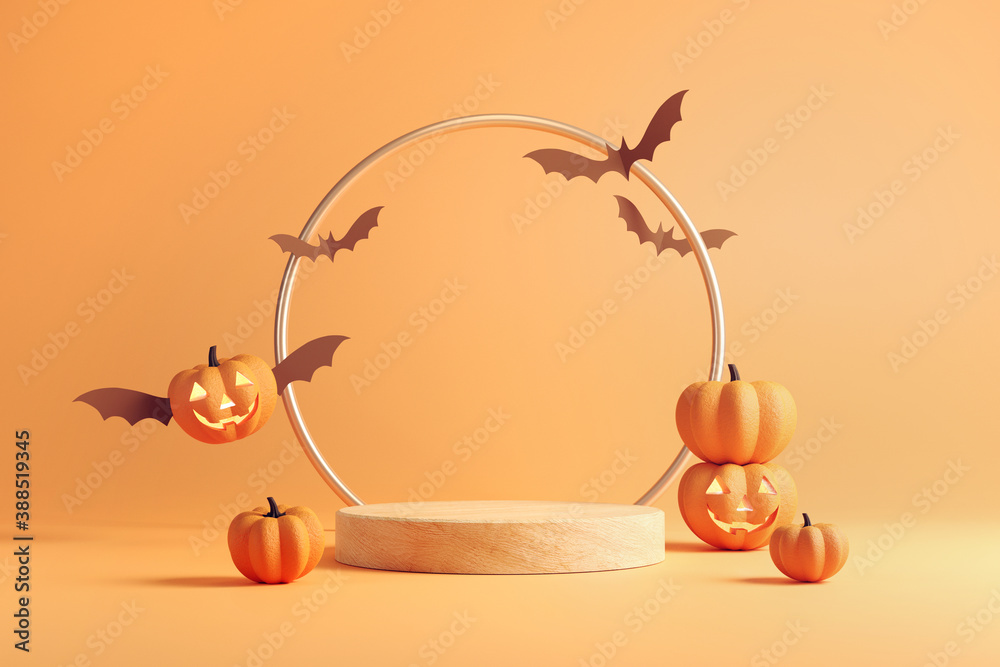 Minimal Podium or stage and abstract background for Halloween, 3d rendering geometric shape, Stage for product - obrazy, fototapety, plakaty 