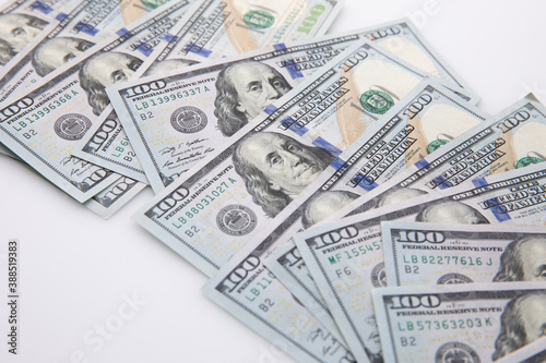 Wallpaper Mural collection of hundred-dollar banknotes isolated on white background, close view Torontodigital.ca