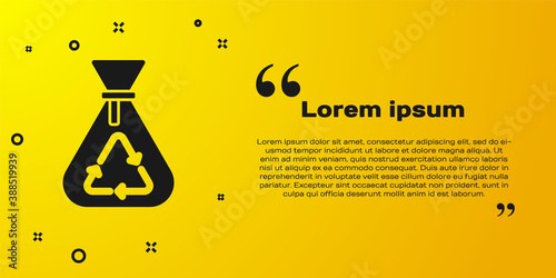 Black Garbage bag with recycle symbol icon isolated on yellow background. Trash can icon. Recycle basket sign. Vector.