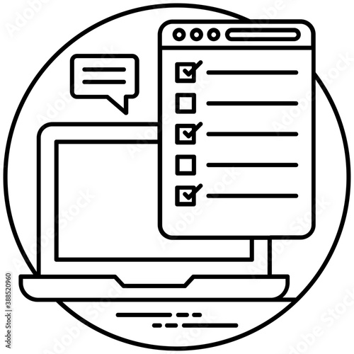 
A laptop screen with coding process and review sheet on top, program implementation 
