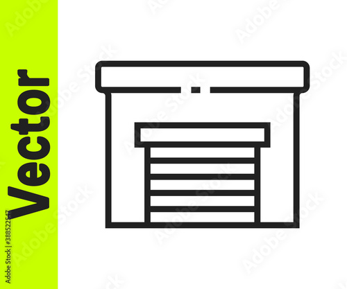 Black line Garage icon isolated on white background. Vector Illustration.