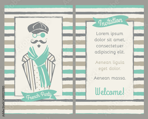 Slika na platnu Retro party invitation or greeting card with man in cap and neckerchief