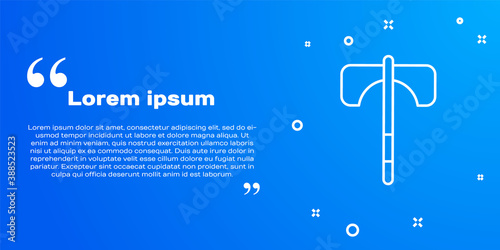 White line Medieval axe icon isolated on blue background. Battle axe, executioner axe. Medieval weapon. Vector.