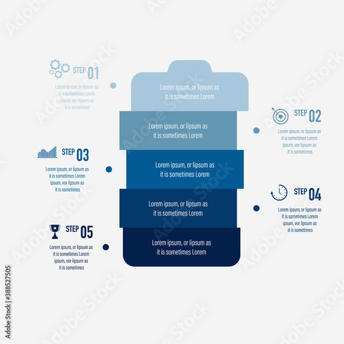 Infographics design vector and business icons with 5 options in layer of blue battery design for presentation and web site