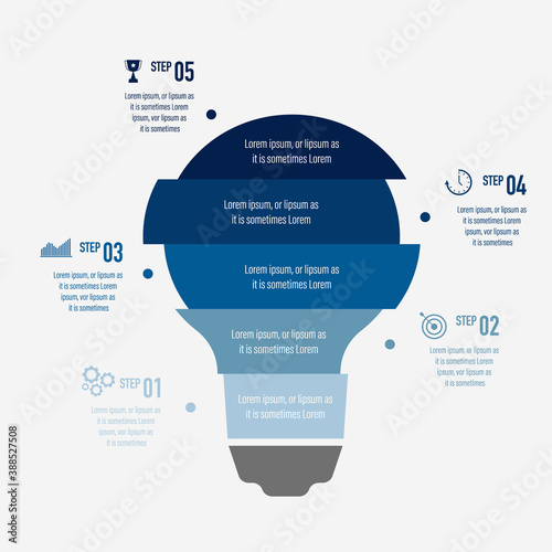 Infographics design vector and business icons with 5 options in layer of blue light bulb design for presentation and web site