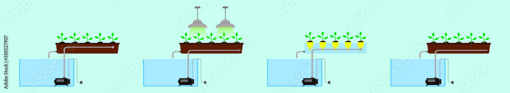 set of hydroponic cartoon icon design template with various models. vector illustration isolated on blue background set of hydroponic cartoon icon design template with various models. vector illustration isolated on blue background