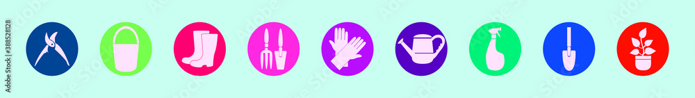 set of garden tools cartoon icon design template with various models. vector illustration isolated on blue background set of garden tools cartoon icon design template with various models. vector illustration isolated on blue background