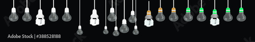 set of light bulb cartoon icon design template with various models. vector illustration isolated on black background