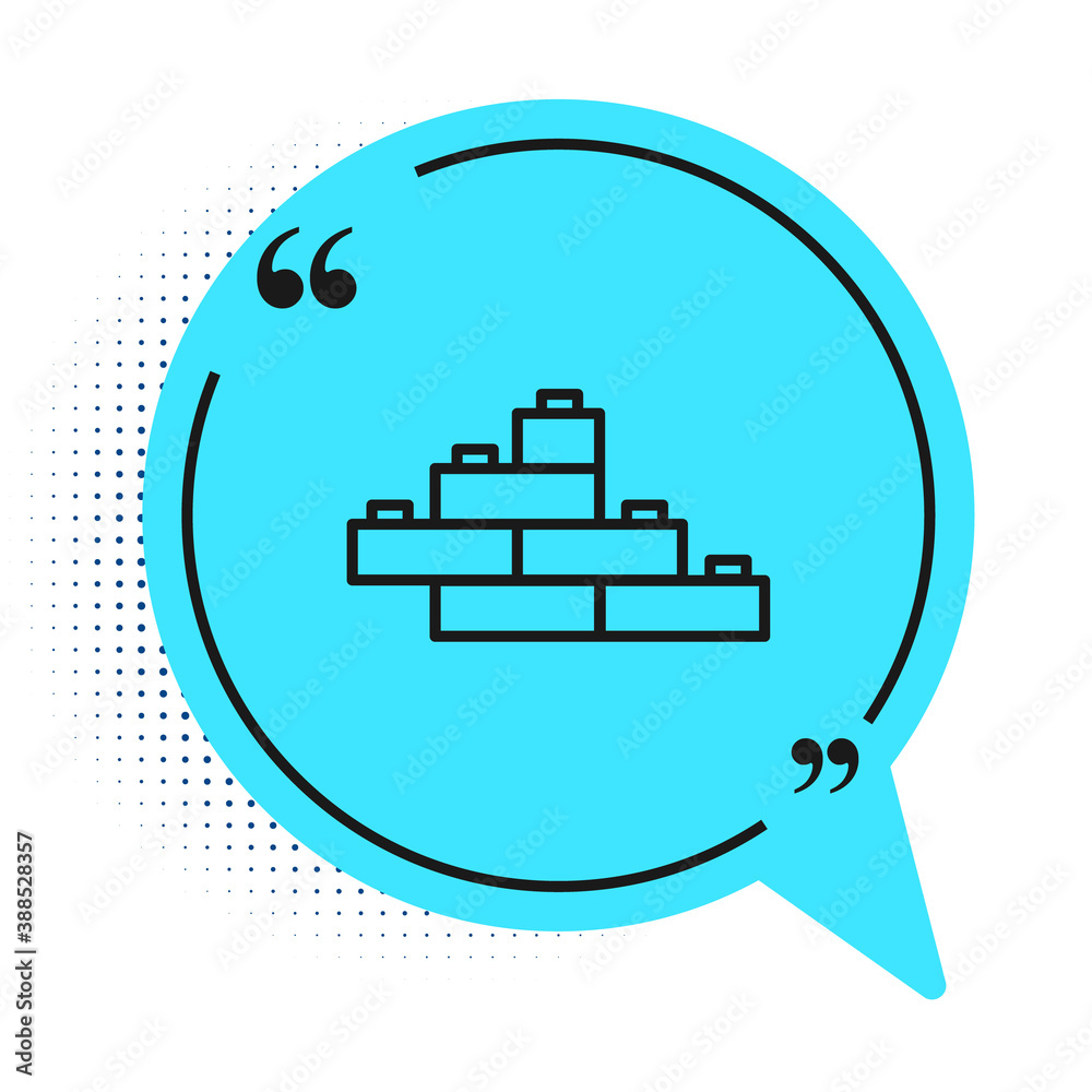 Black line Toy building block bricks for children icon isolated on white background. Blue speech bubble symbol. Vector. Black line Toy building block bricks for children icon isolated on white background. Blue speech bubble symbol. Vector.