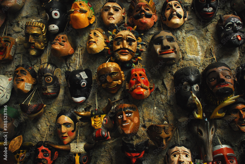 Guatemala- A Shop Wall Filled With Dozens of Colorful Masks