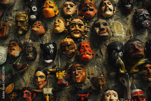Guatemala- A Shop Wall Filled With Dozens of Colorful Masks