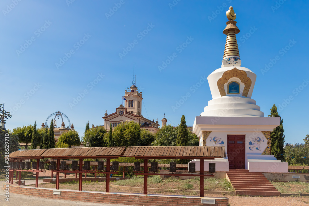 Buddhist Stupa of Sakya Tashi Ling monastery (temple) in Garraf, Barcelona (Spain)