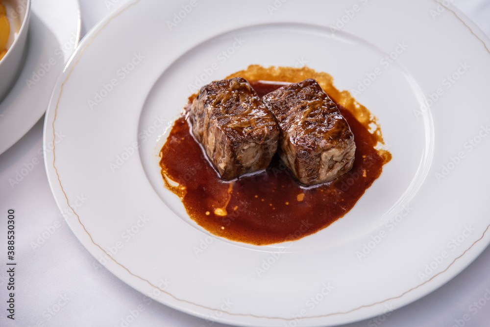 Japanese wagyu beef ribs prepared in wine sauce delicious specialty Japanese wagyu beef ribs prepared in wine sauce delicious specialty