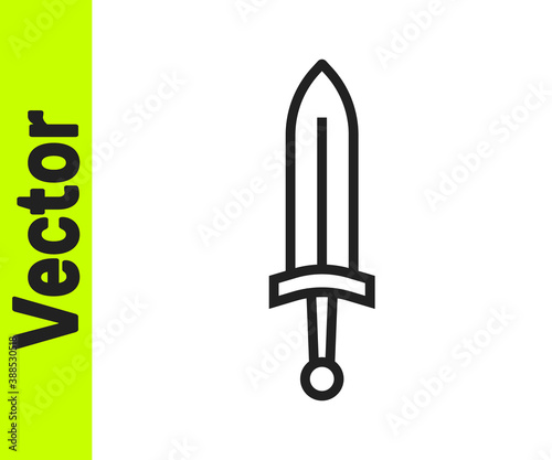 Black line Medieval sword icon isolated on white background. Medieval weapon. Vector.