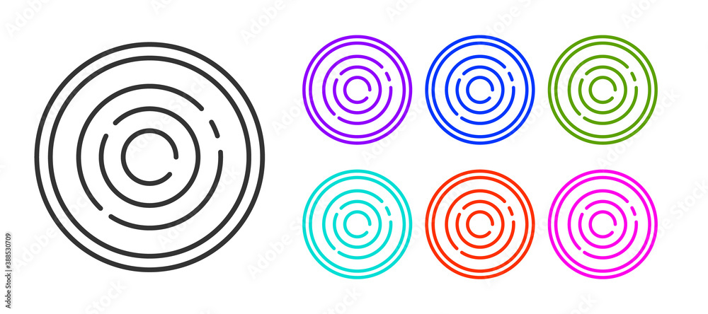 Black line Checker game chips icon isolated on white background. Set icons colorful. Vector. Black line Checker game chips icon isolated on white background. Set icons colorful. Vector.