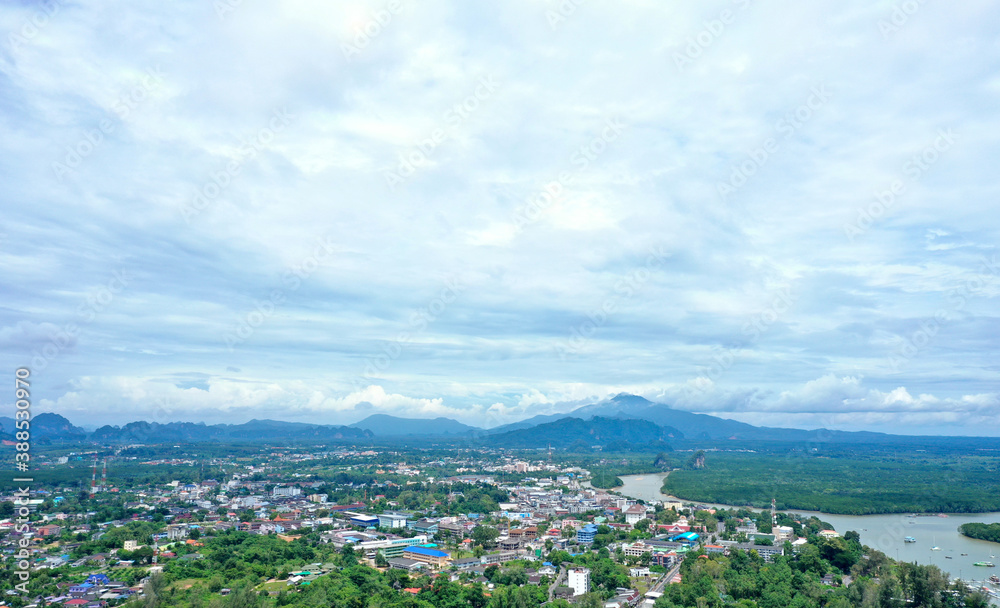 Aerial view city of Krabi Province, Thailand