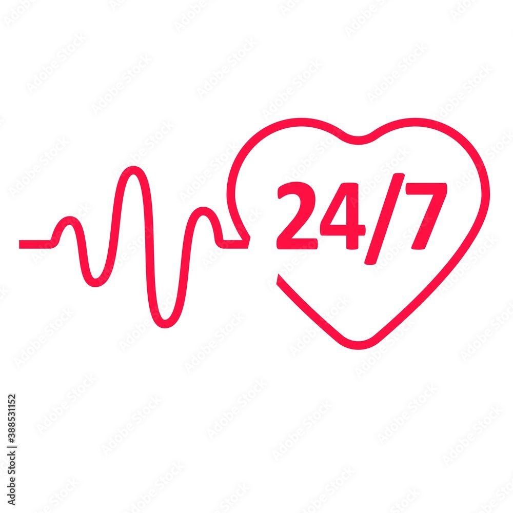 Red line heart, puls. Vector illustration sign.
